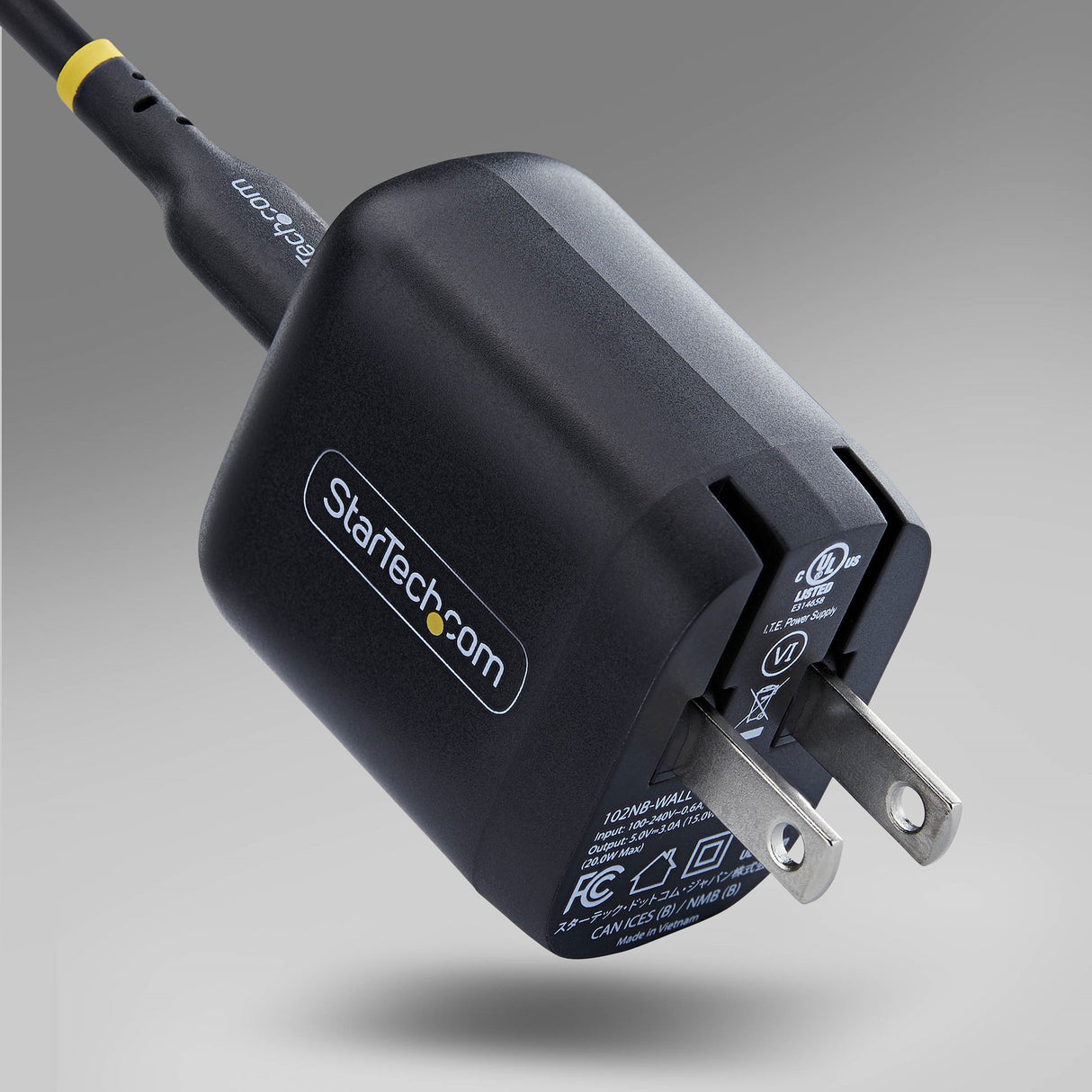 StarTech.com 20W USB‑C Wall Charger, Portable Charger with USB Power Delivery Fast Charging, 5V/9V PD, USB-C Charger, Black
