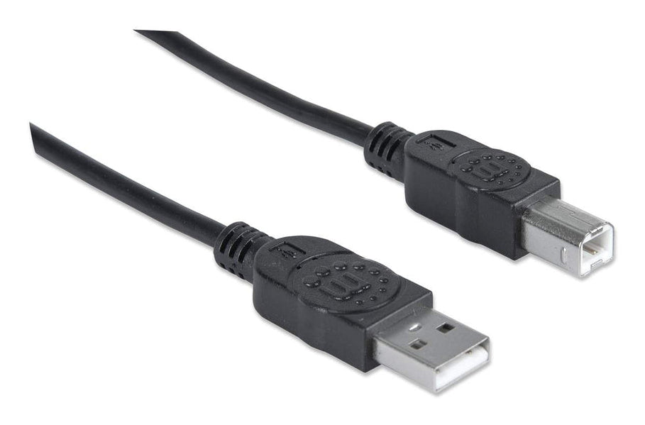 Manhattan USB-A to USB-B Cable, 5m, Male to Male, 480 Mbps (USB 2.0), Hi-Speed USB, Black, Lifetime Warranty, Equivalent to USB2HAB5M.