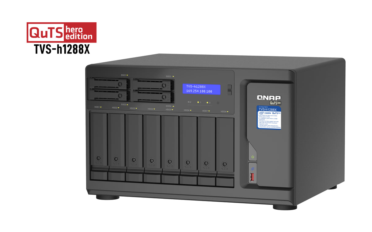 QNAP TVS-h1288X NAS Tower Intel® Xeon® W-1250 16 GB DDR4 0 TB QuTS hero Black