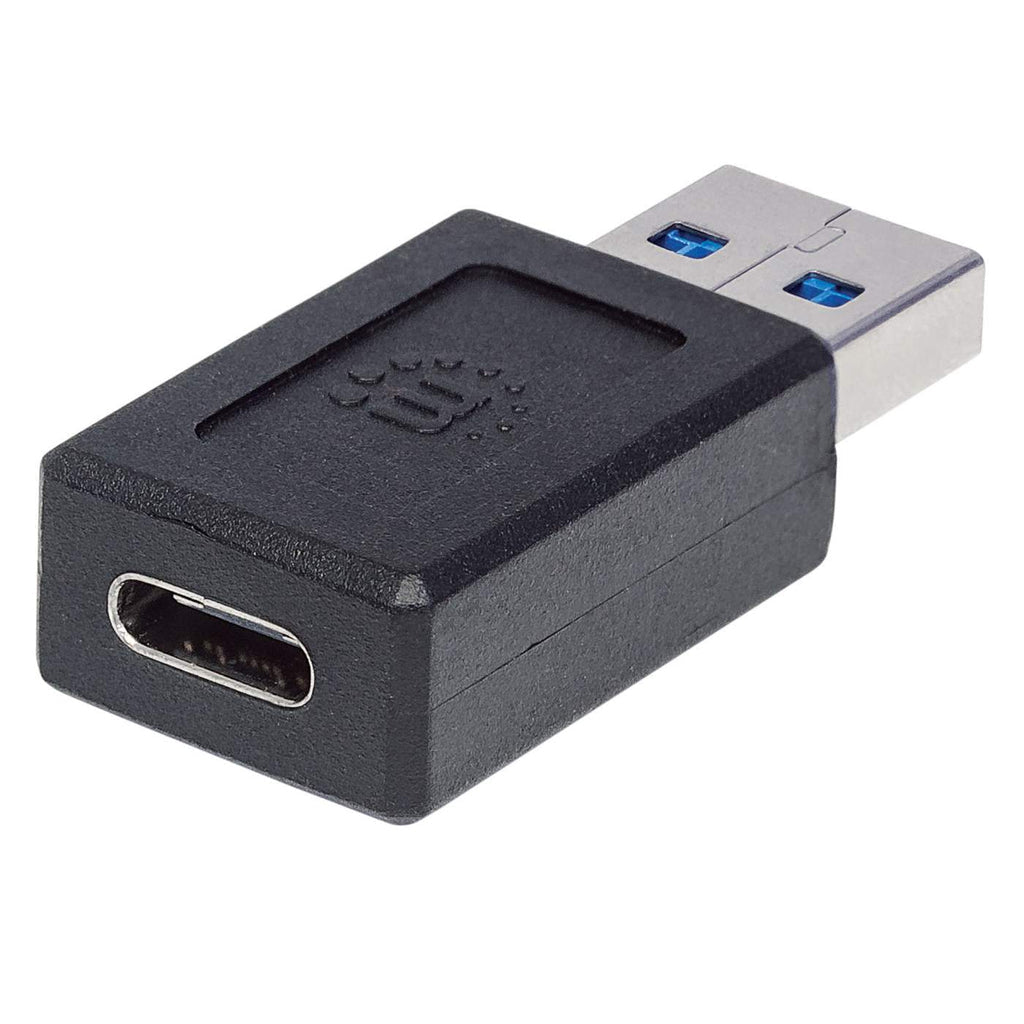 Manhattan USB-C to USB-A Adapter, Female to Male, 10 Gbps (USB 3.2 Gen2 aka USB 3.1), SuperSpeed+ USB, Black, Lifetime Warranty