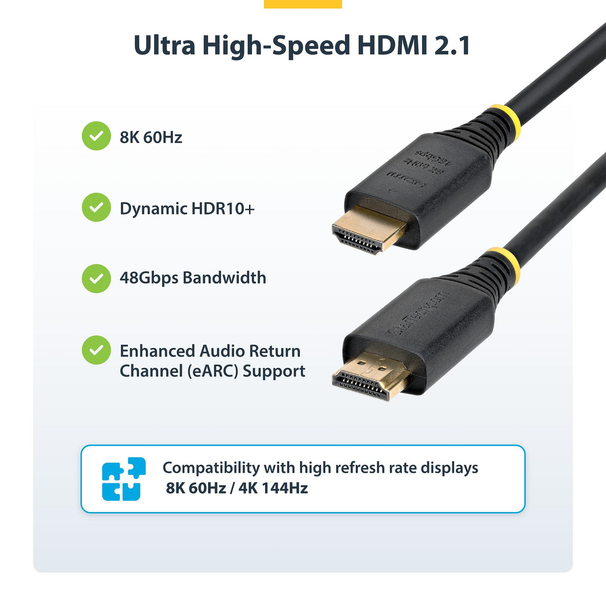 StarTech.com 2m (6ft) Certified Ultra High Speed HDMI Cable, 8K 60Hz/4K 120Hz, HDMI 2.1 Cable with HDR10+ / eARC, 48Gbps, 8K HDMI Cord for Monitor/TV/Display, Flexible TPE Jacket