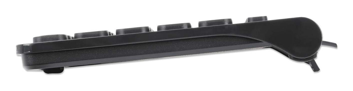 Manhattan Slim Wired USB Mini Keyboard, 12 Multimedia/Function Keys, Built-in 1.5 m (5 ft.) USB-A Cable, Compact, Low-Profile Format, for PC and Laptop, Black