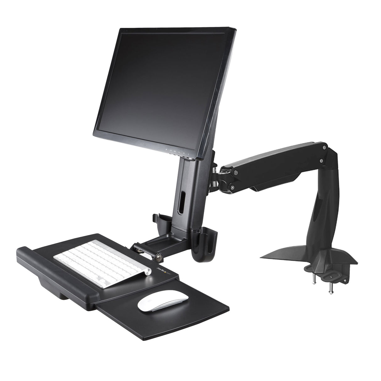 StarTech.com Sit Stand Monitor Arm - Desk Mount Adjustable Sit-Stand Workstation Arm for Single 27" VESA Mount Display - Ergonomic Articulating Standing Desk Converter with Keyboard Tray - TAA