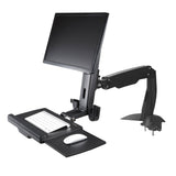 StarTech.com Sit Stand Monitor Arm - Desk Mount Adjustable Sit-Stand Workstation Arm for Single 27" VESA Mount Display - Ergonomic Articulating Standing Desk Converter with Keyboard Tray - TAA