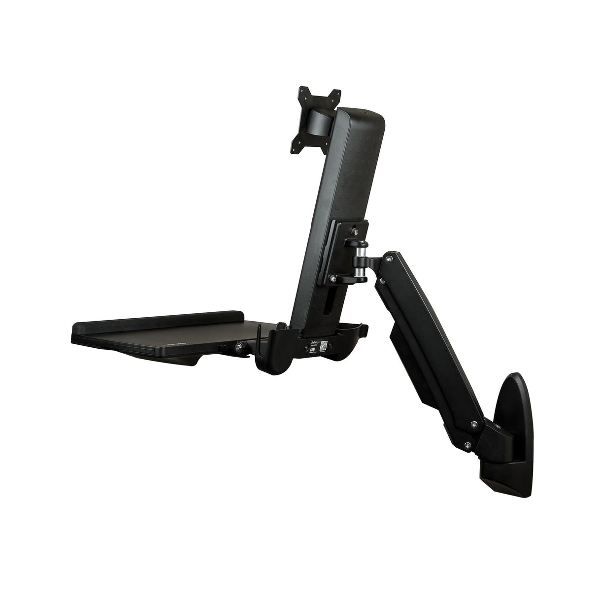 StarTech.com Wall Mount Workstation - Articulating Full Motion Standing Desk with Ergonomic Height Adjustable Monitor & Keyboard Tray Arm - Mouse & Scanner Holders - Single VESA Display - TAA