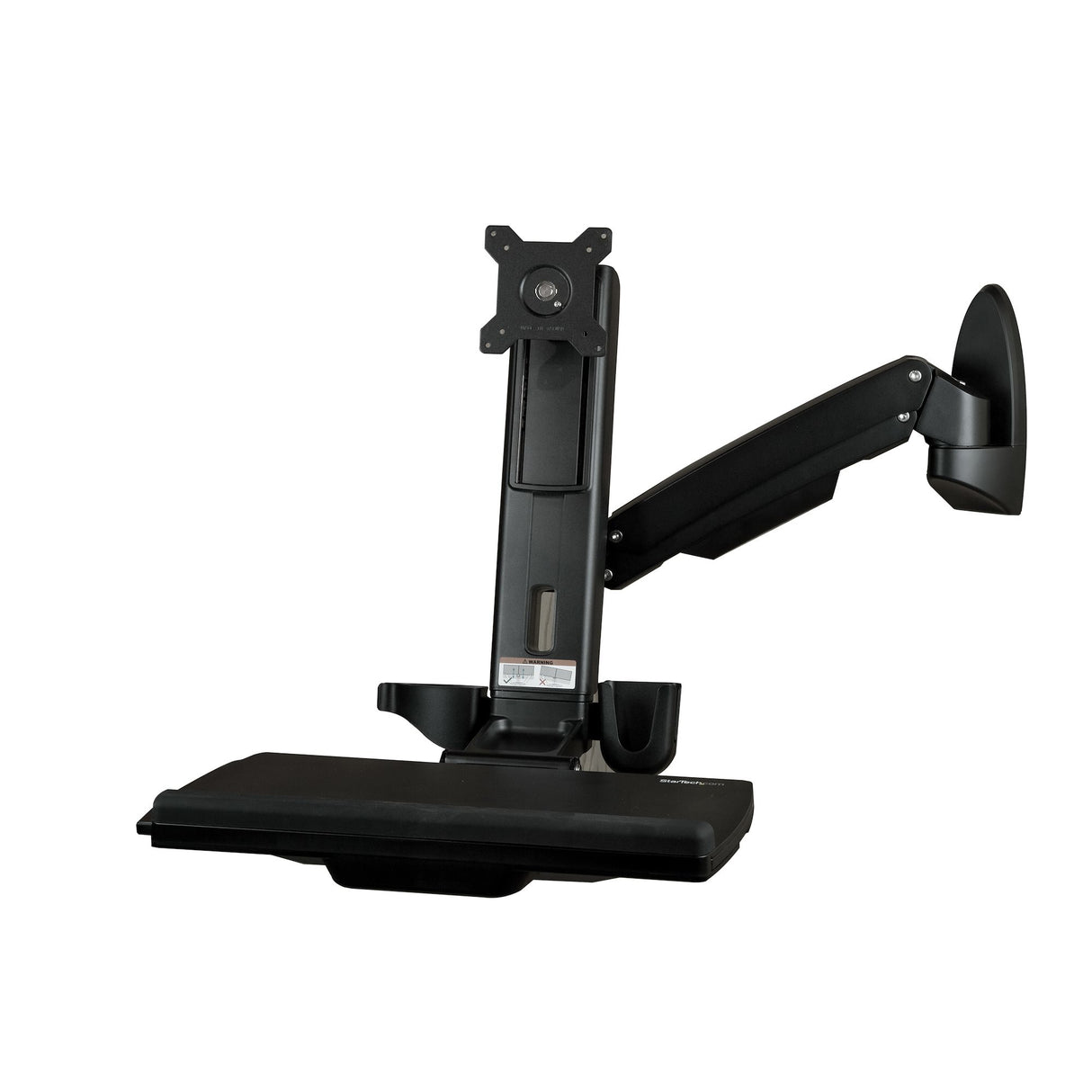 StarTech.com Wall Mount Workstation - Articulating Full Motion Standing Desk with Ergonomic Height Adjustable Monitor & Keyboard Tray Arm - Mouse & Scanner Holders - Single VESA Display - TAA