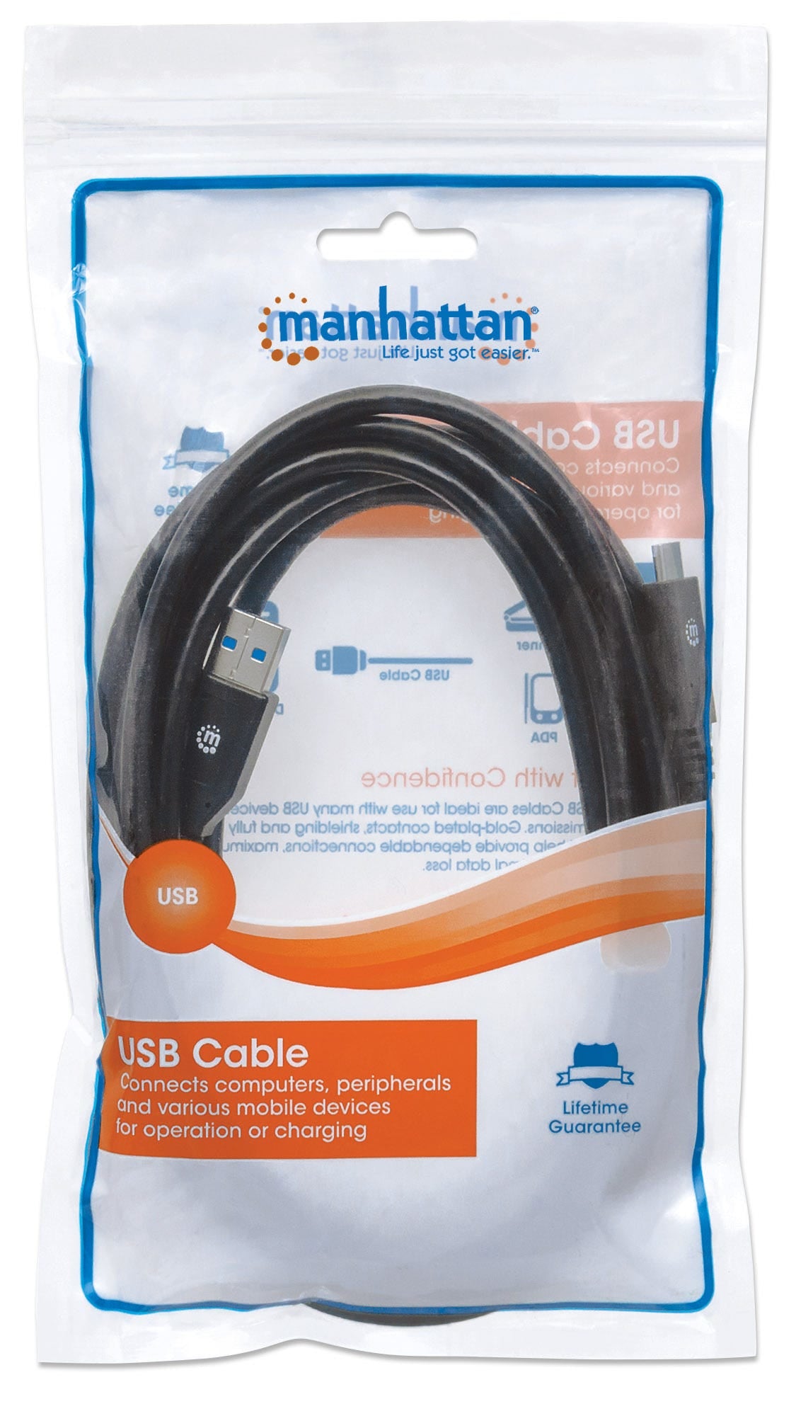 Manhattan USB-C to USB-A Cable, 3m, Male to Male, 5 Gbps (USB 3.2 Gen1 aka USB 3.0), 3A (fast charging), SuperSpeed USB, Black, Lifetime Warranty