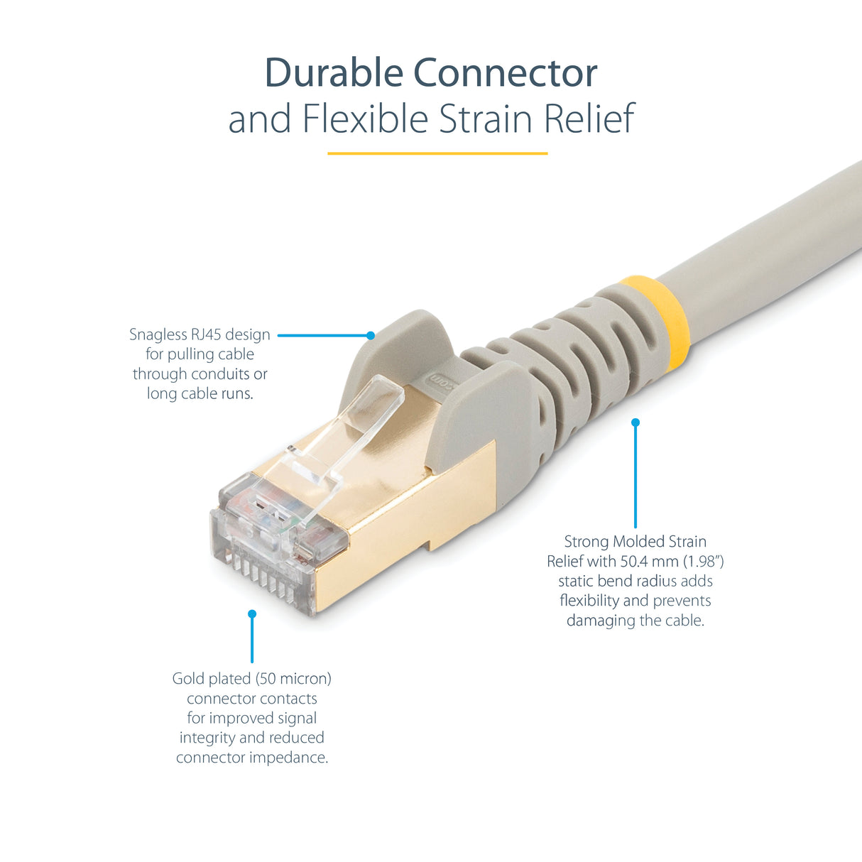 StarTech.com 8ft CAT6a Ethernet Cable - 10 Gigabit Shielded Snagless RJ45 100W PoE Patch Cord - 10GbE STP Network Cable w/Strain Relief - Gray Individually Tested/Wiring is UL Certified/TIA