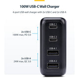 StarTech.com 100W USB-C Wall Charger, 2x USB-C/2x USB-A, Quick Charging Portable GaN Charger Power Adapter, USB Power Delivery 3.0
