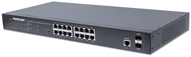 Intellinet 16-Port Gigabit Ethernet PoE+ Web-Managed Switch with 2 SFP Ports, IEEE 802.3at/af Power over Ethernet (PoE+/PoE) Compliant, 374 W, Endspan, 19" Rackmount