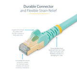 StarTech.com 1ft CAT6a Ethernet Cable - 10 Gigabit Shielded Snagless RJ45 100W PoE Patch Cord - 10GbE STP Network Cable w/Strain Relief - Aqua Individually Tested/Wiring is UL Certified/TIA