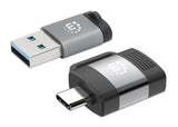 Manhattan 2-Piece Set: USB-C to USB-A and USB-A to USB-C Adapters, Male/Female conversions, 5 Gbps (USB 3.2 Gen1 aka USB 3.0), SuperSpeed USB, Black/Silver, Lifetime Warranty