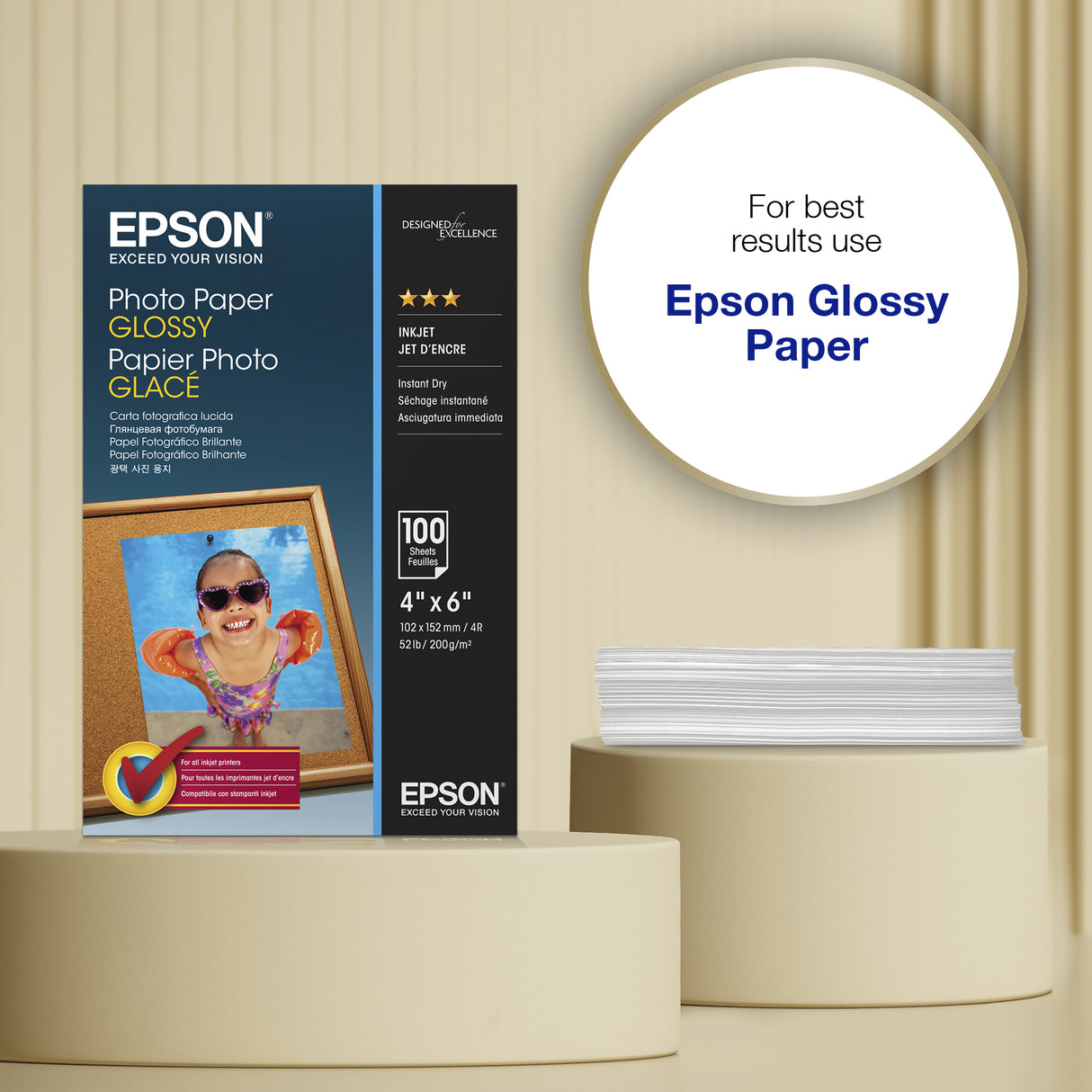 Epson Glossy Photo Paper (100 x 150mm), 200gsm, 100 sheets