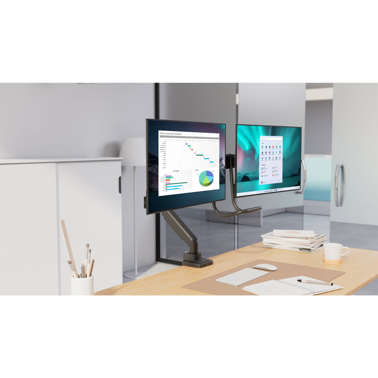 Kensington SmartFit Dual Monitor Arm with Crossbar and Handle