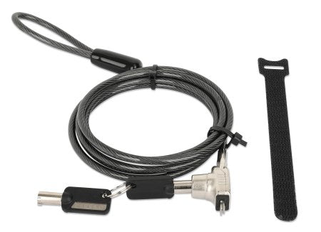 Manhattan Laptop Lock (Nano) with two keys, Compatible with Nano style locks, 1.5m cable, Anti theft, Strong steel cable - metal with clear PVC jacket, Notebook, Lifetime Warranty