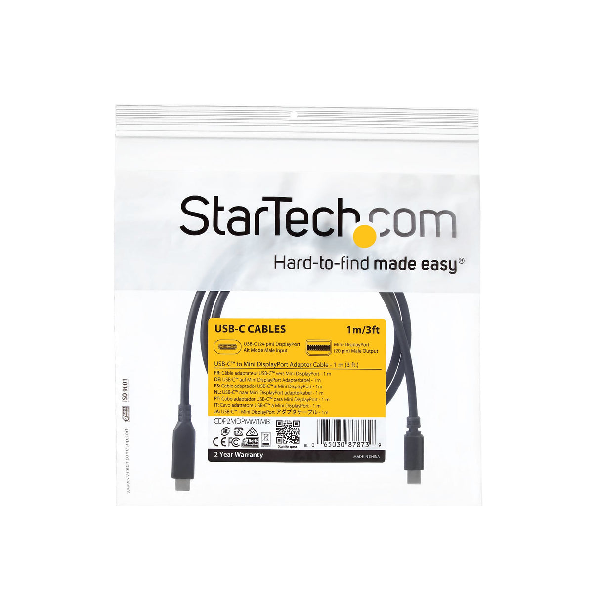 StarTech.com 3.3 ft (1m) USB-C to Mini DisplayPort Cable - 4K 60Hz - Black