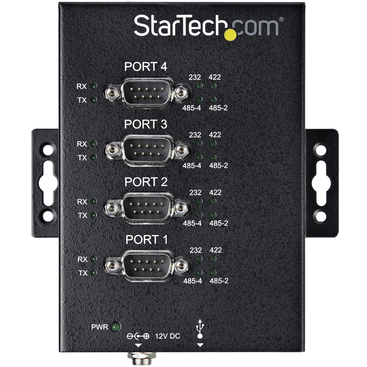 StarTech.com 4 Port Serial Hub USB to RS232/RS485/RS422 Adapter - Industrial USB 2.0 to DB9 Serial Converter Hub - IP30 Rated - Din Rail Mountable Metal Serial Hub - 15kV ESD Protection - TAA