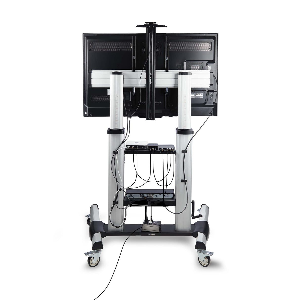 StarTech.com Rolling TV Cart/Stand On Wheels For 60-100inch Flat Screens Up To 220lb (100kg), Height Adjustment via Hand Crank, Mobile/Portable Trolley Mount