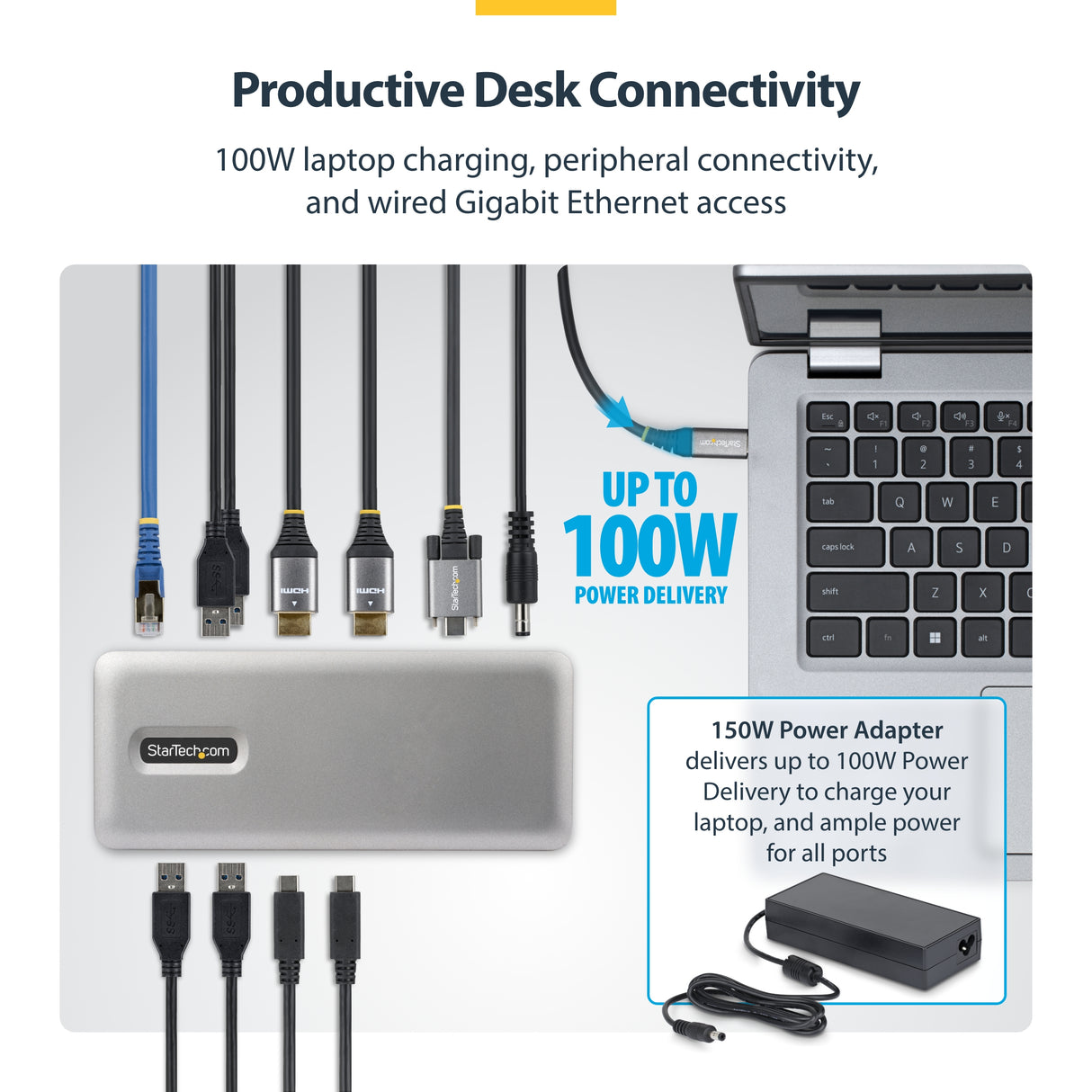 StarTech.com Dual-Monitor USB-C Docking Station, HDMI, 4K 60Hz, 100W Laptop Charging, 1GbE, Driverless, Multi-Monitor Dock For Windows