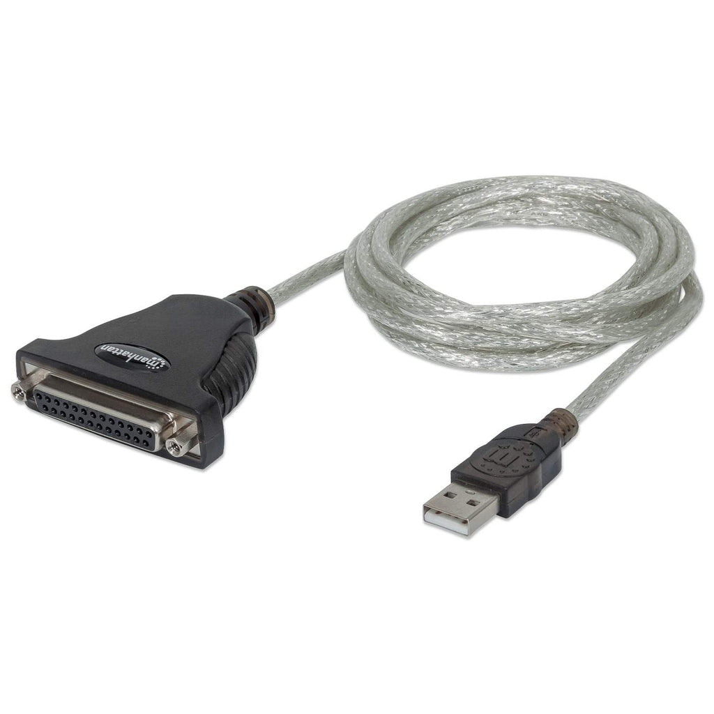 Manhattan USB-A to Parallel Printer DB25 Converter Cable, 1.8m, Male to Female, 1.2Mbps, IEEE 1284, Bus power, Black, Three Year Warranty, Blister
