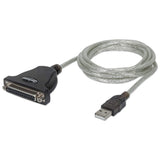 Manhattan USB-A to Parallel Printer DB25 Converter Cable, 1.8m, Male to Female, 1.2Mbps, IEEE 1284, Bus power, Black, Three Year Warranty, Blister