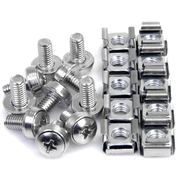StarTech.com 50-Pack M6 12mm Screws, Square Hole Cage Nuts and Installation Tool, Hardware Mounting Kit for 19" or 10" Server Racks, Cabinets and Enclosures, Silver - TAA