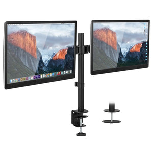 Mount-It! Dual Monitor Desk Clamp up to 32 in 22 lbs per Arm VESA Swivel Rotate High Strength Steel - Black