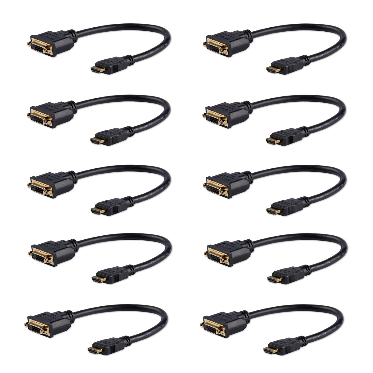 StarTech.com 8in (20cm) HDMI to DVI Adapter, DVI-D to HDMI (1920x1200p), 10 Pack, HDMI Male to 24 Pin DVI-D Female, Digital Monitor Adapter Cable M/F, HDMI to DVI Display Cord, Black