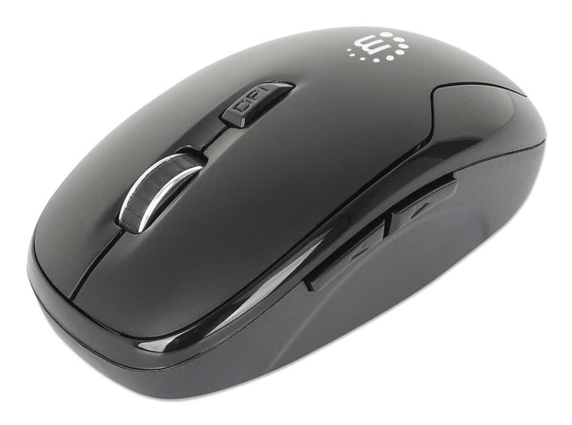 Manhattan USB-A Nano Receiver, Six Buttons with Scroll Wheel, 800/1200/1600 dpi, Wrist-Friendly Contour, Black
