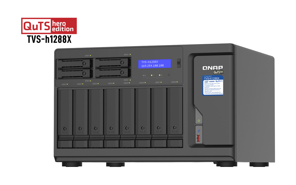 QNAP TVS-h1288X NAS Tower Intel® Xeon® W-1250 16 GB DDR4 0 TB QuTS hero Black