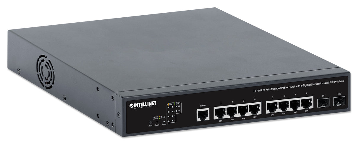 Intellinet 10-Port L2+ Fully Managed PoE++ Switch with 8 Gigabit Ethernet Ports and 2 SFP Uplinks