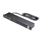 StarTech.com 16-Outlet Horizontal Rack Mount Metered PDU, 1U Server Power Strip w/Surge Protector, 125V/15A, 8ft (2.4m) Power Cable, Power Distribution Unit, TAA