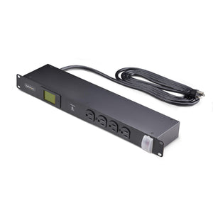 StarTech.com 16-Outlet Horizontal Rack Mount Metered PDU, 1U Server Power Strip w/Surge Protector, 125V/15A, 8ft (2.4m) Power Cable, Power Distribution Unit, TAA