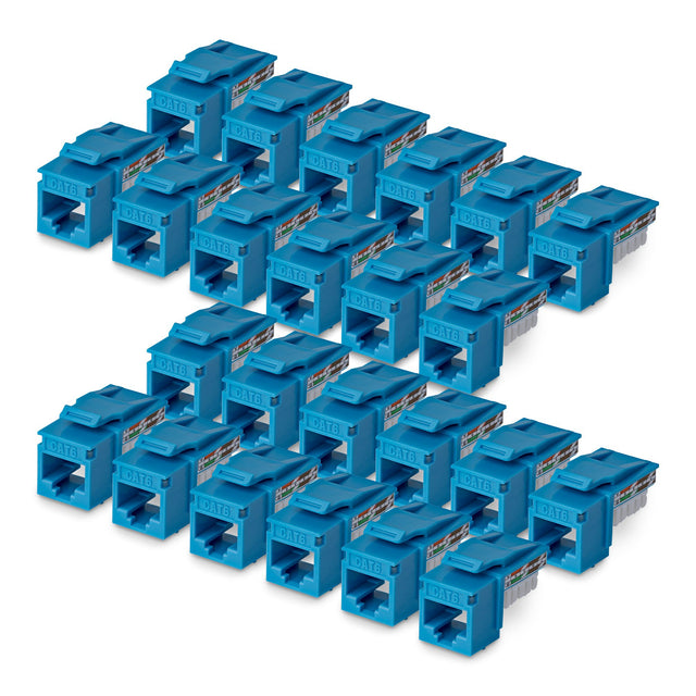 StarTech.com Cat6 Keystone Jack, 24-Pack RJ45 Ethernet Keystone Jacks, UTP Cat6 Wall Jack, 90-Degree 110 Punch Down, Blue