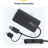 StarTech.com USB to Dual HDMI Adapter, USB A/C to 2x HDMI Displays (1x 4K30Hz, 1x 1080p), 4.3in/11cm Cable, USB 3.0 to HDMI Display Adapter, Windows/macOS, Black