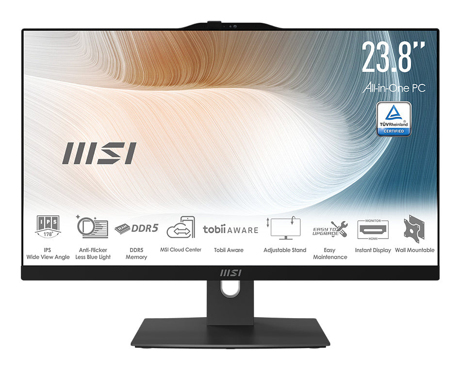 MSI Modern 1M-1096US Intel® Core™ i5 120U 60.5 cm (23.8") 1920 x 1080 pixels Touchscreen All-in-One PC 16 GB DDR5-SDRAM 1 TB SSD Windows 11 Home Wi-Fi 6E (802.11ax) Black