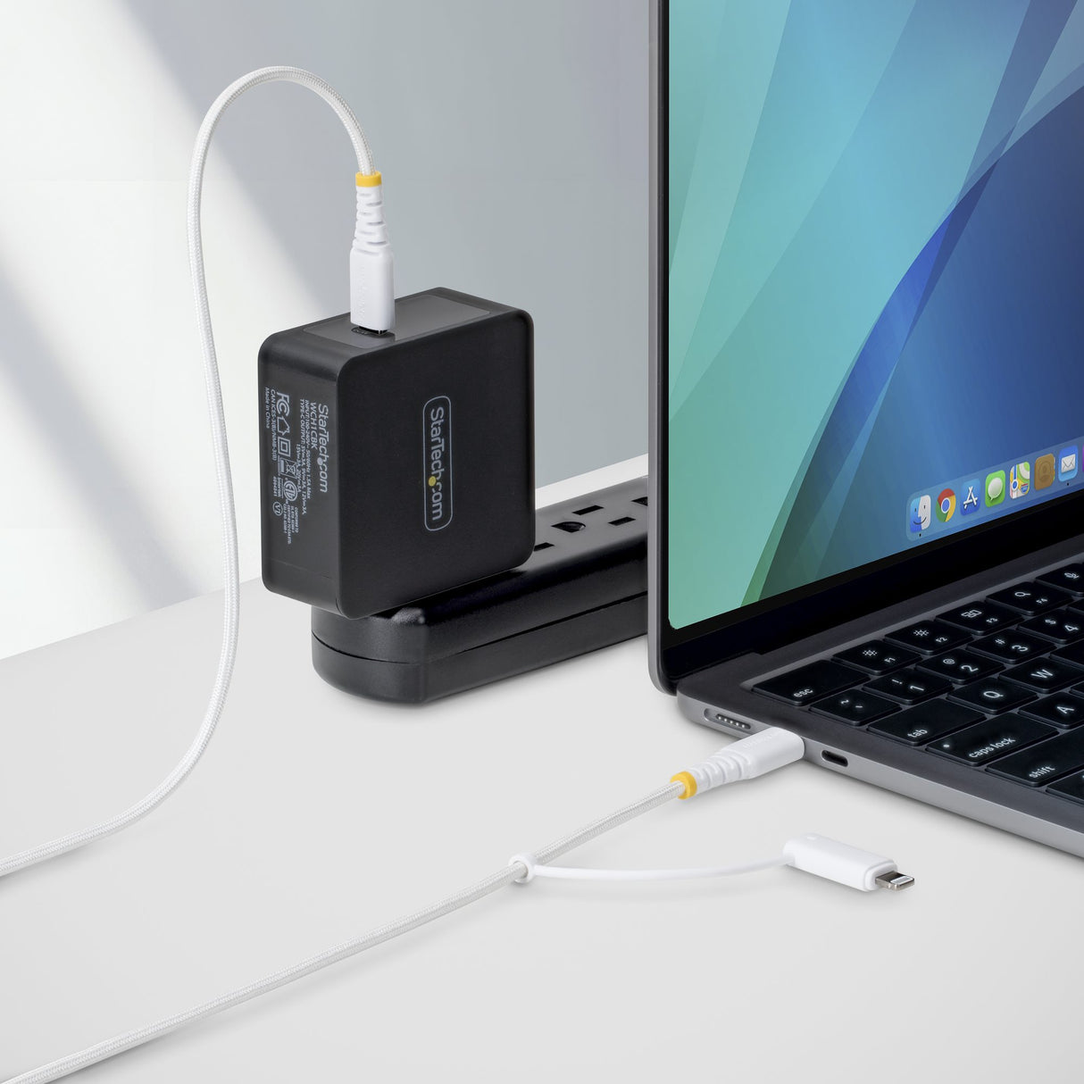 StarTech.com 2m (6ft) 2-in-1 Rugged USB-C Charging Cable with Lightning Adapter, 30W/60W (3A), Apple MFi Certified, Braided USB C Charger Cord for iPhone/iPad/Android