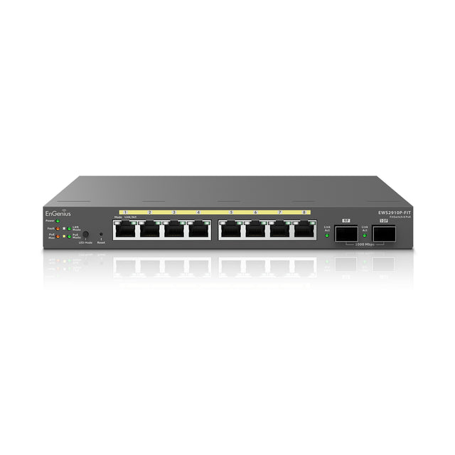 EnGenius Switch 8-port GbE PoE.af/at(+) 55W, 2xSFP Desktop wall-mountable