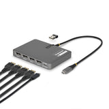 StarTech.com USB-C to Quad-Monitor Workstation Adapter, 4K 60Hz DisplayPort, 140W PD Passthrough for Laptop Charging, USB Port for Wireless Keyboard / Mouse, TAA