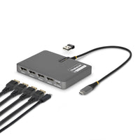 StarTech.com USB-C to Quad-Monitor Workstation Adapter, 4K 60Hz DisplayPort, 140W PD Passthrough for Laptop Charging, USB Port for Wireless Keyboard / Mouse, TAA