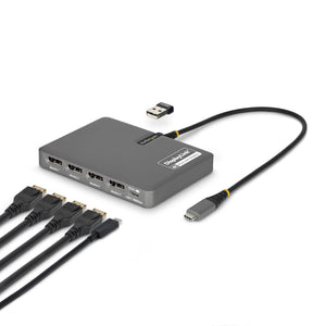 StarTech.com USB-C to Quad-Monitor Workstation Adapter, 4K 60Hz DisplayPort, 140W PD Passthrough for Laptop Charging, USB Port for Wireless Keyboard / Mouse, TAA