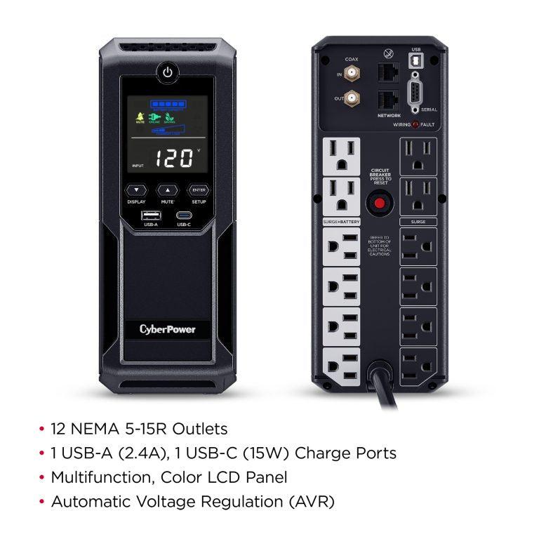 CyberPower LCD Intelligent uninterruptible power supply (UPS) Line-Interactive 1.35 kVA 815 W 12 AC outlet(s)