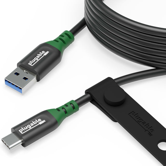 Plugable Technologies USB C to USB A Cable, USB 3.2 Gen 2 USB Cables, 3A (15W) Charging USB C Data Cable 5Gbps for iPhone 15, iPad, Samsung Galaxy, Tablets, Laptops, 6 Feet with Cable Management Strap (USBC-A2M)