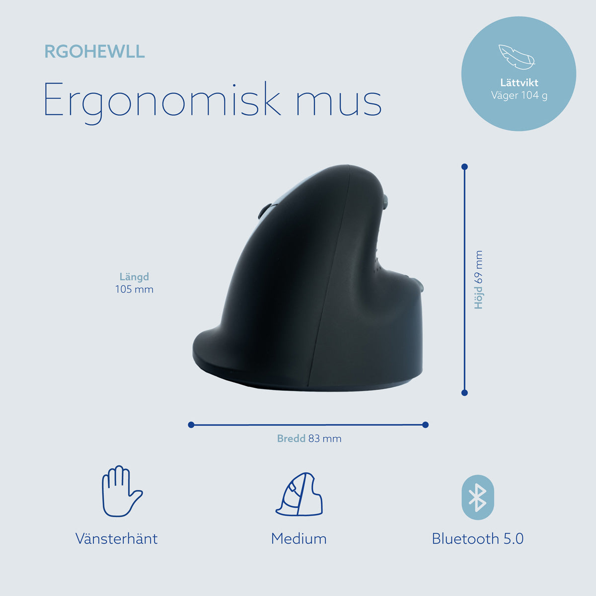 R-Go Tools Ergonomic mouse R-Go HE Break with break software, medium (hand size 165-185 mm), left-handed, Bluetooth, black
