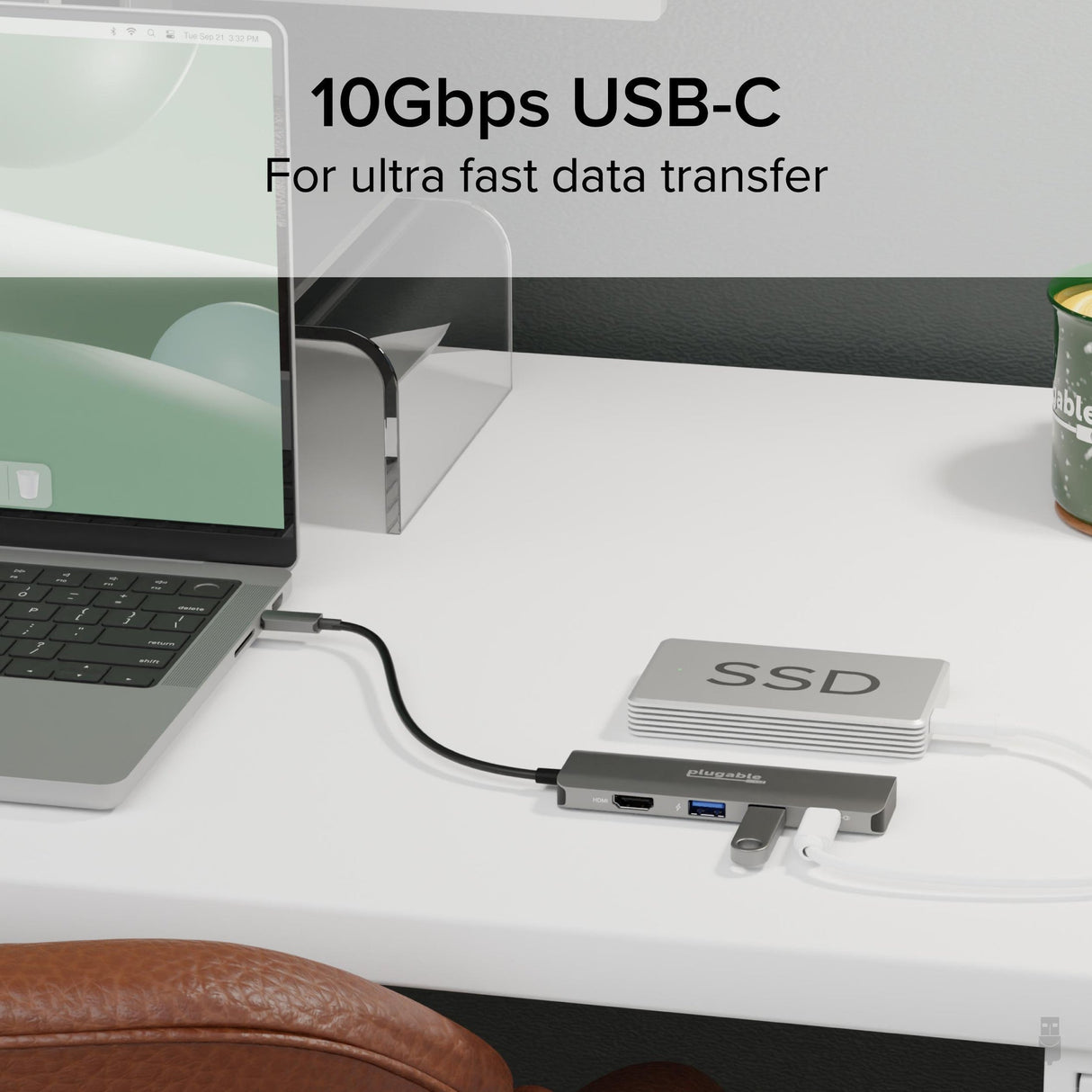 Plugable Technologies USB C Hub Multiport Adapter, 4 in 1, 100W Pass Through Charging, USB C to HDMI 4K 60Hz, Multi USB Port Hub for Windows, Mac, Ipad Pro, Chromebook, Thunderbolt (USBC-4IN1)