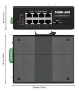 Intellinet 8-Port Gigabit Ethernet PoE+ Industrial Switch with PoE Passthrough, One PD PoE Port with 95 W Power Input, Seven PSE PoE Ports, PoE Power Budget up to 120 W, IEEE 802.3at/af Compliant, DIN-Rail Mount