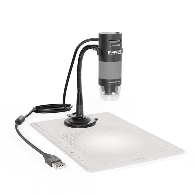 Plugable Technologies Digital Microscope with Flexible Arm Observation Stand Compatible with USB and USB-C Windows, macOS, ChromeOS, iPad (USB C), Android, Linux systems (2MP, 250x Magnification)