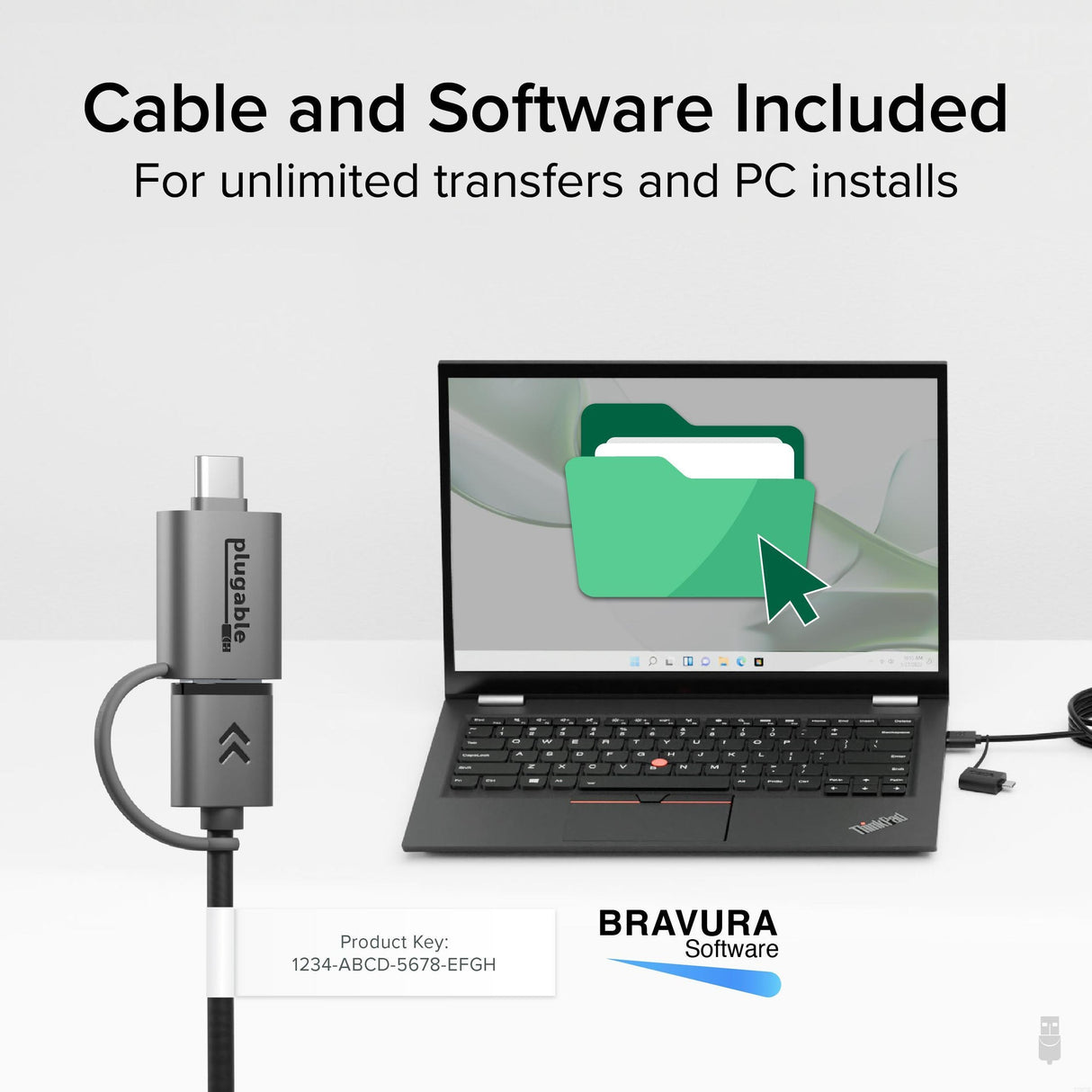 Plugable Technologies USB Data Transfer Cable PC to PC, Compatible with Windows USB C and USB 3.0, Transfer Files to New Computer with Included Bravura Easy Computer Sync Software, 6.6ft (USBC-TRAN)