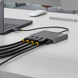 StarTech.com USB-C to Quad-Monitor Workstation Adapter, 4K 60Hz DisplayPort, 140W PD Passthrough for Laptop Charging, USB Port for Wireless Keyboard / Mouse, TAA