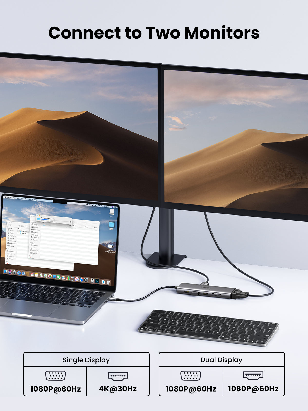 Ugreen 11-in-1 USB-C Hub to 3x USB-C/2x USB-A/HDMI/VGA/RJ45/SD/TF/3.5mm - Gray Docking Dock Grey